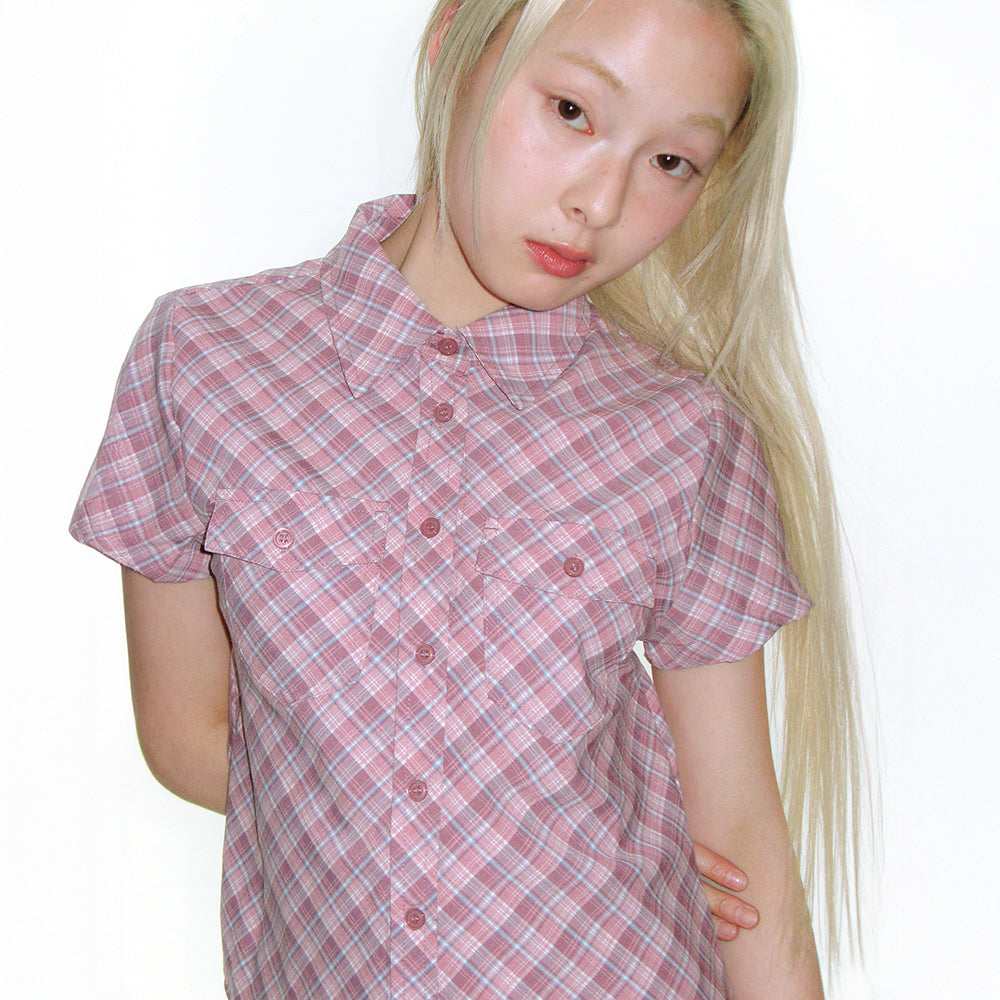 ames worldwide CHECK SHORT SLEEVE SHIRTS PINK