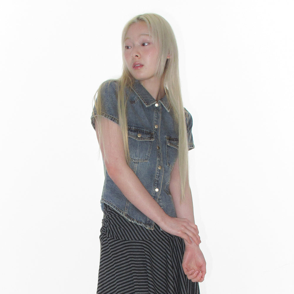 ames worldwide DENIM SHORT SLEEVE SHIRTS BLUE