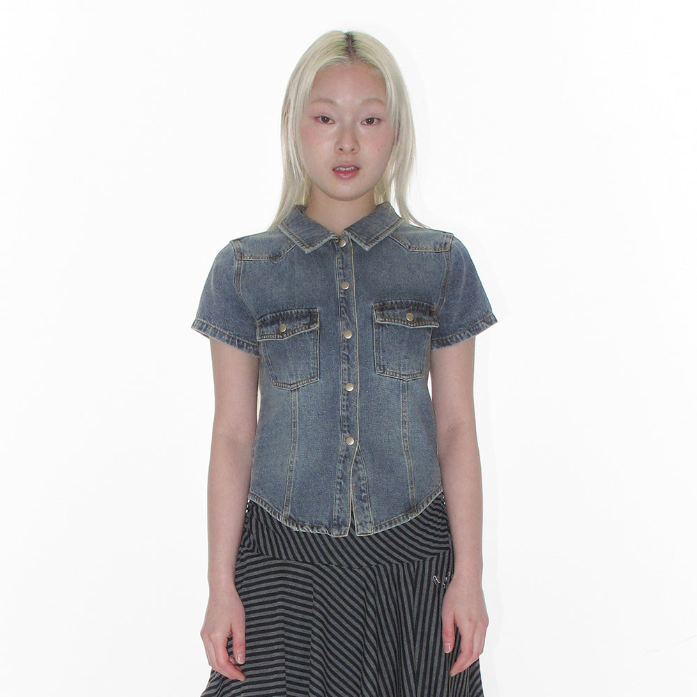 ames worldwide DENIM SHORT SLEEVE SHIRTS BLUE