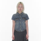 ames worldwide DENIM SHORT SLEEVE SHIRTS BLUE