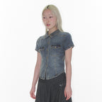 ames worldwide DENIM SHORT SLEEVE SHIRTS BLUE