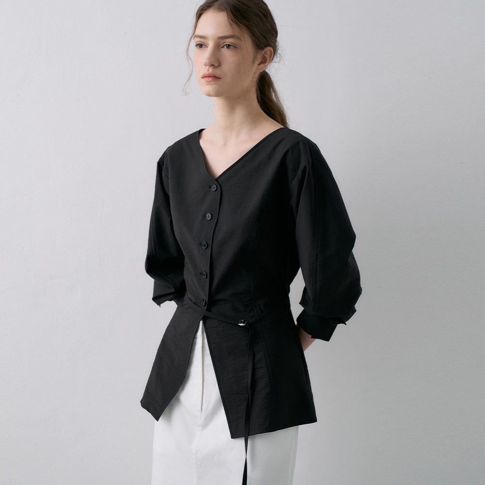 LAMEREI [6th reorder] Hourglass V-Neck Blouse[LMBFSPSH316]-2color