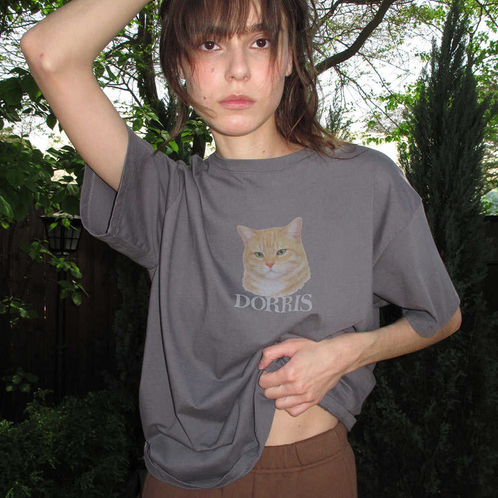 CENTAUR.KR DORRIS CAT WASHED T-SHIRT_CHARCOAL