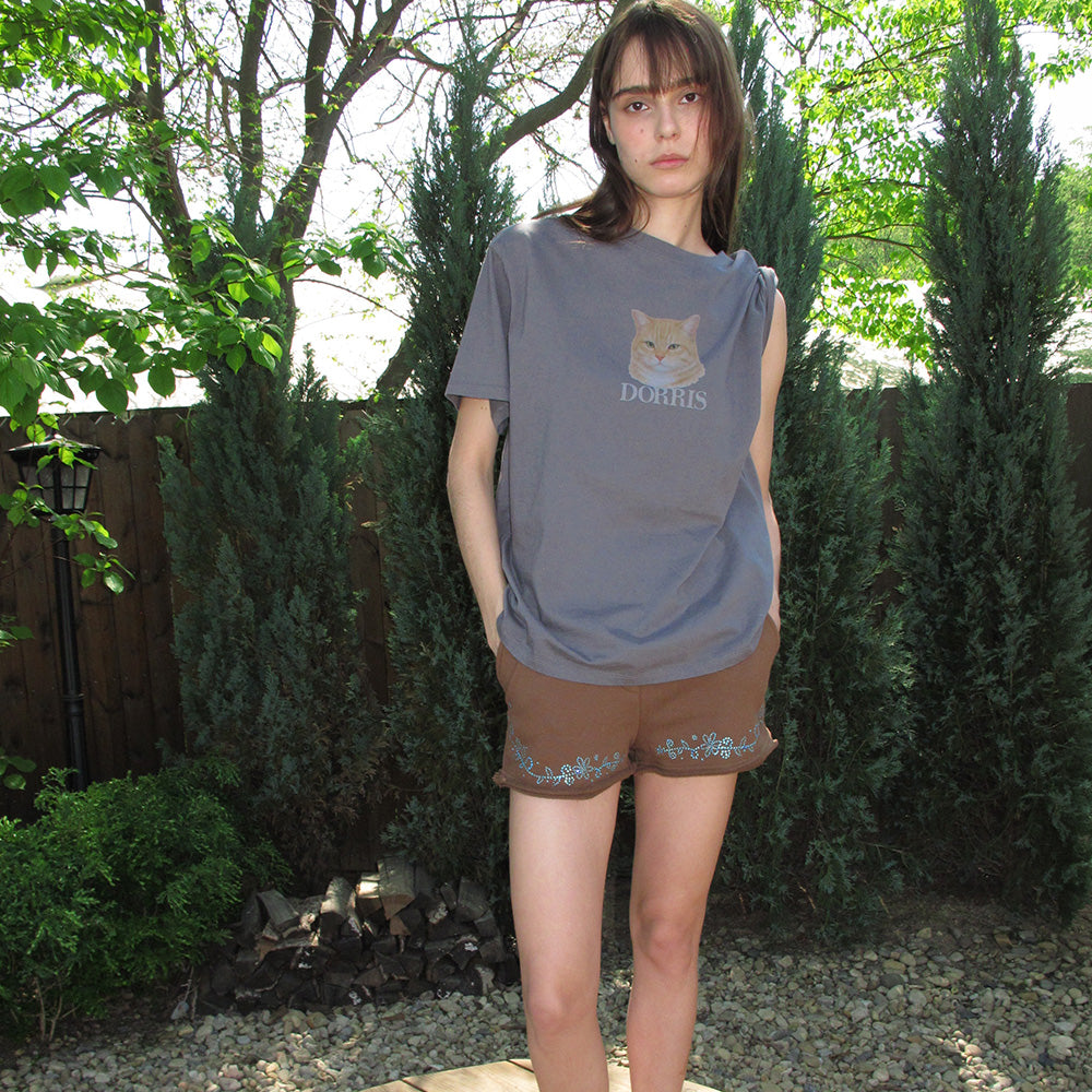 CENTAUR.KR DORRIS CAT WASHED T-SHIRT_CHARCOAL