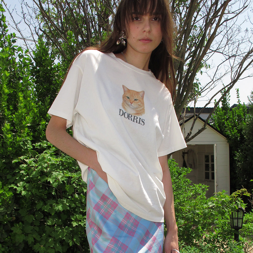 CENTAUR.KR DORRIS CAT WASHED T-SHIRT_WHITE