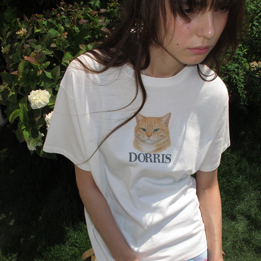 CENTAUR.KR DORRIS CAT WASHED T-SHIRT_WHITE