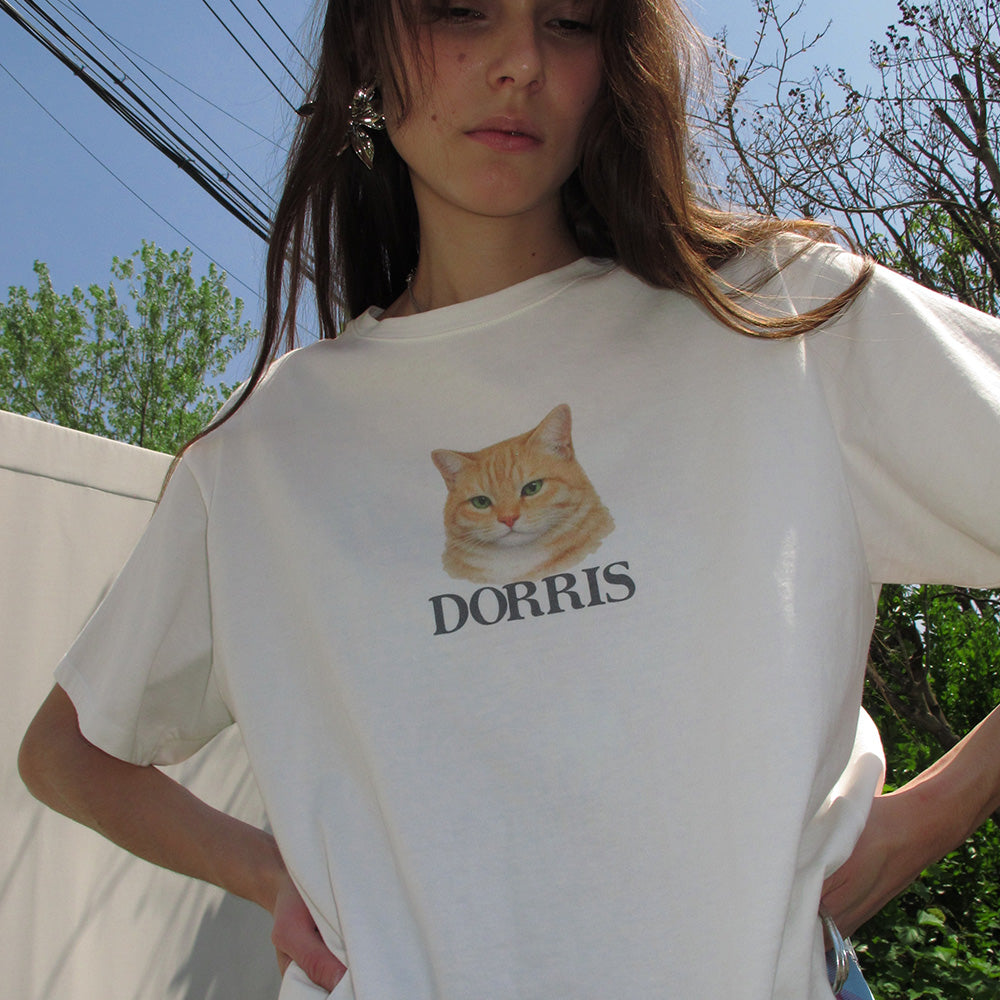 CENTAUR.KR DORRIS CAT WASHED T-SHIRT_WHITE