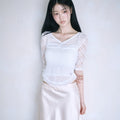 REISEMIYAA Sana Lace Shirring Top [WHITE]