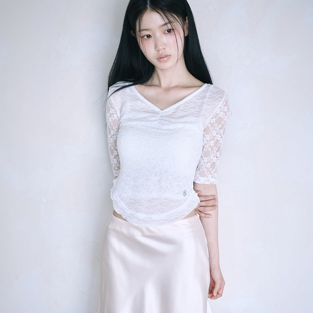 REISEMIYAA Sana Lace Shirring Top [WHITE]