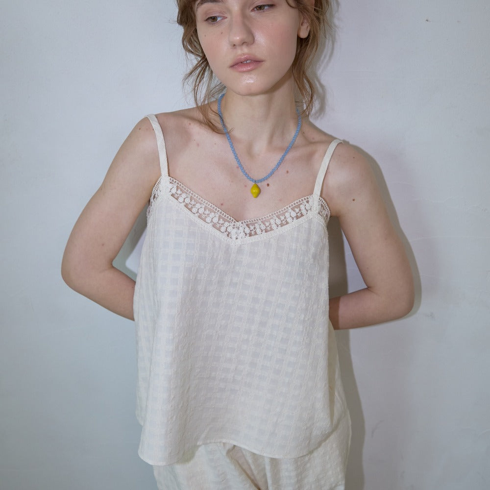 WIOE Lace-Trim Jacquard Cami_Ivory