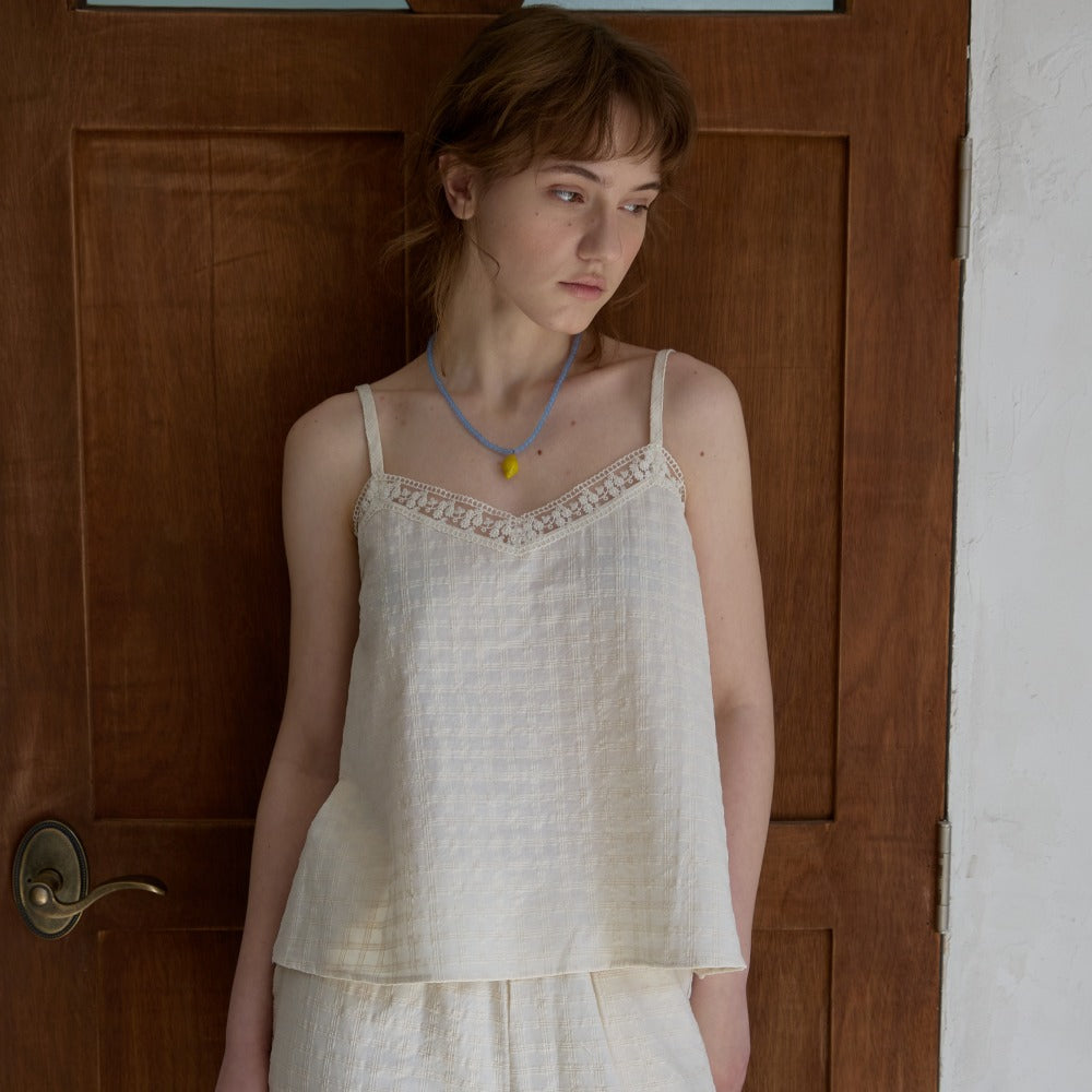 WIOE Lace-Trim Jacquard Cami_Ivory