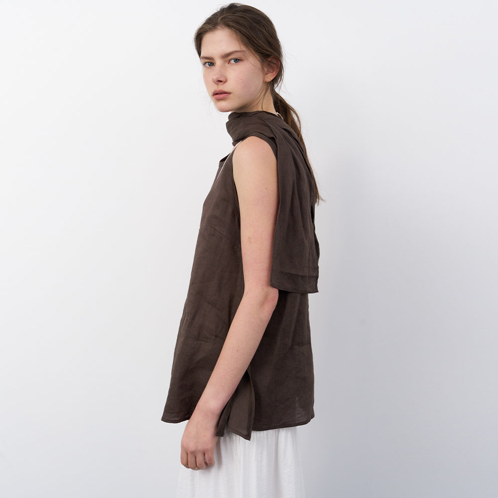LENIL Sia Linen Tied Top (Brown)