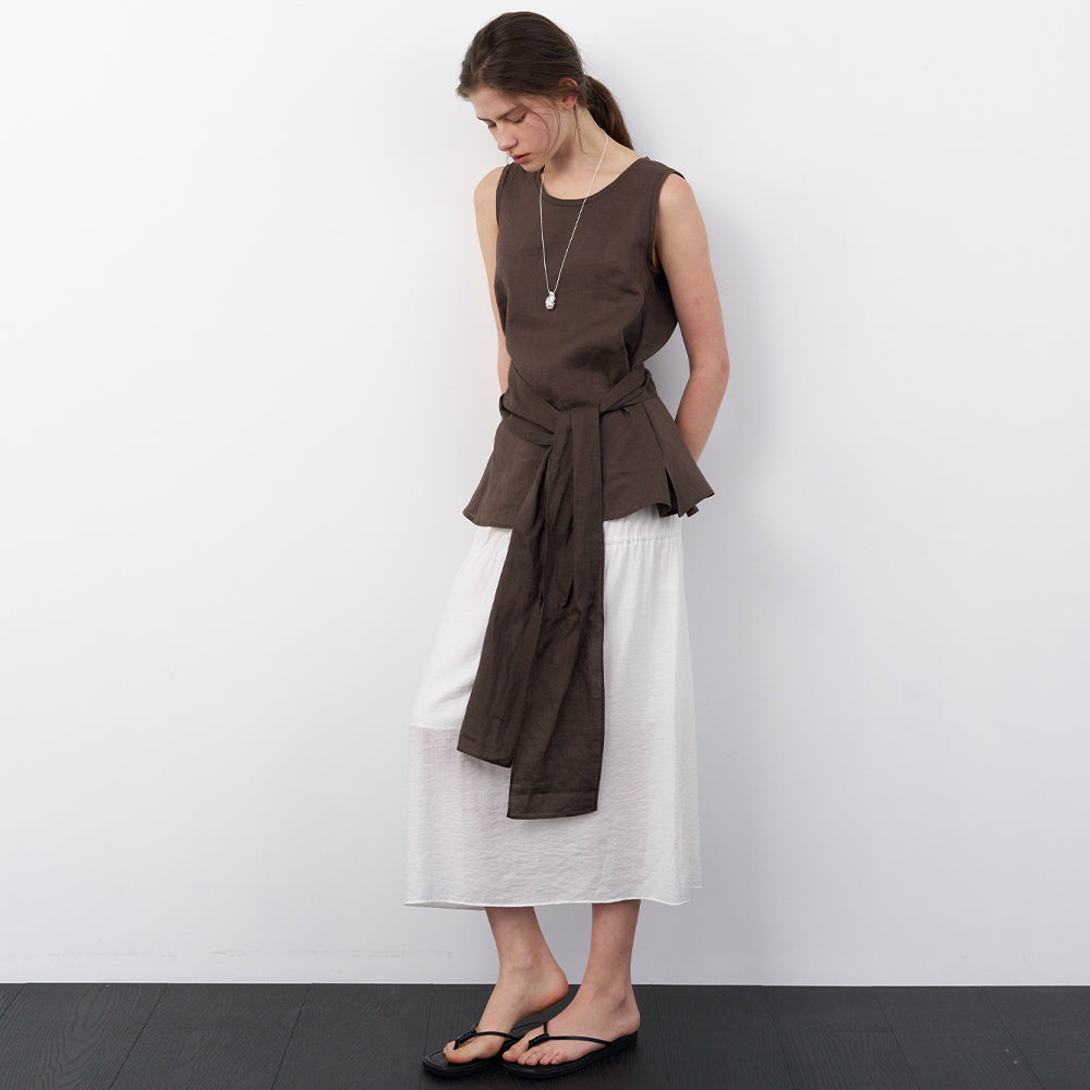 LENIL Sia Linen Tied Top (Brown)