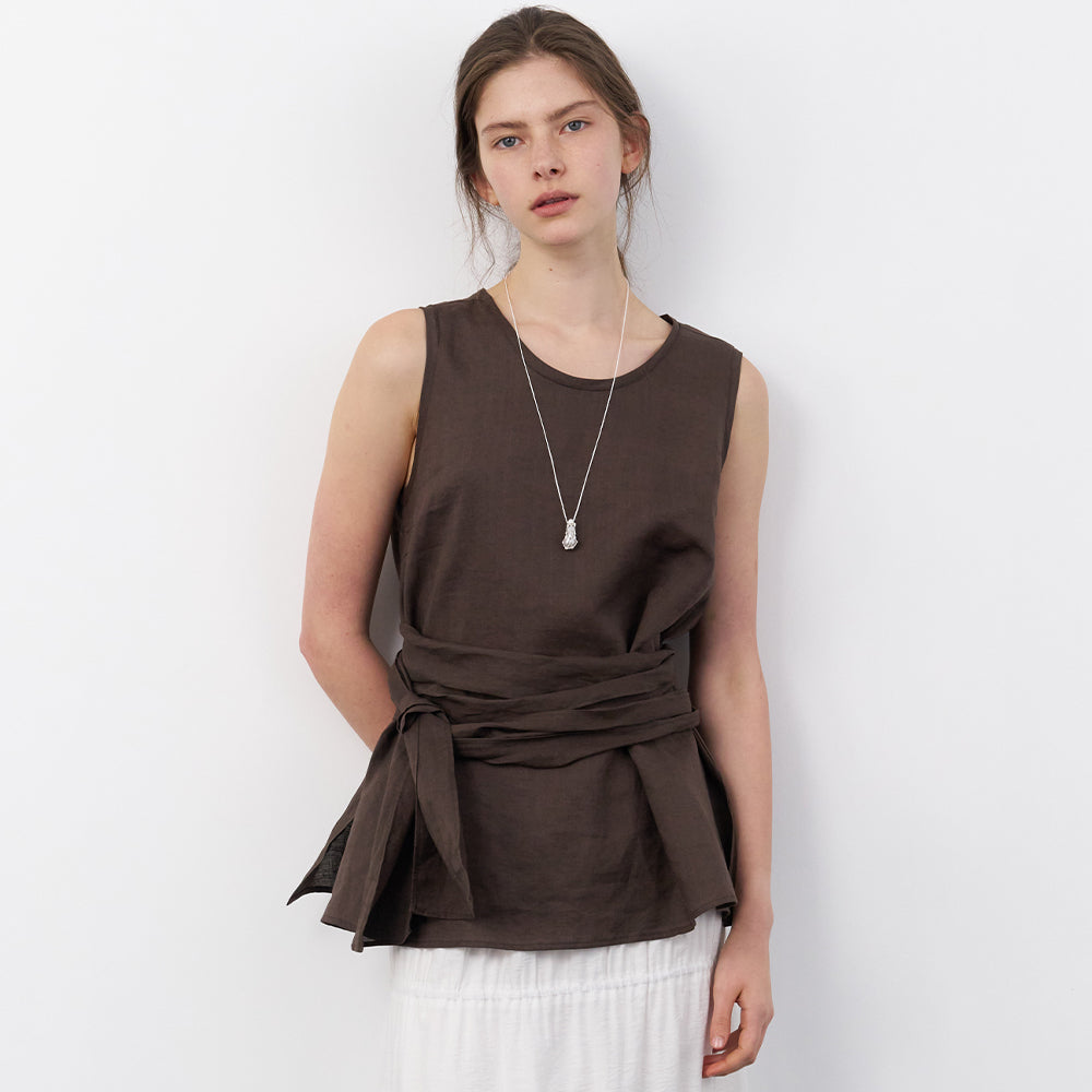 LENIL Sia Linen Tied Top (Brown)