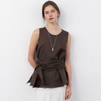 LENIL Sia Linen Tied Top (Brown)