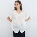LENIL Thea V-neck Shirring Blouse (Ivory)
