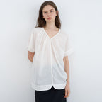 LENIL Thea V-neck Shirring Blouse (Ivory)
