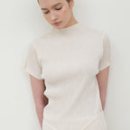 HOURMOND Airy Pleats Mock-neck Tee