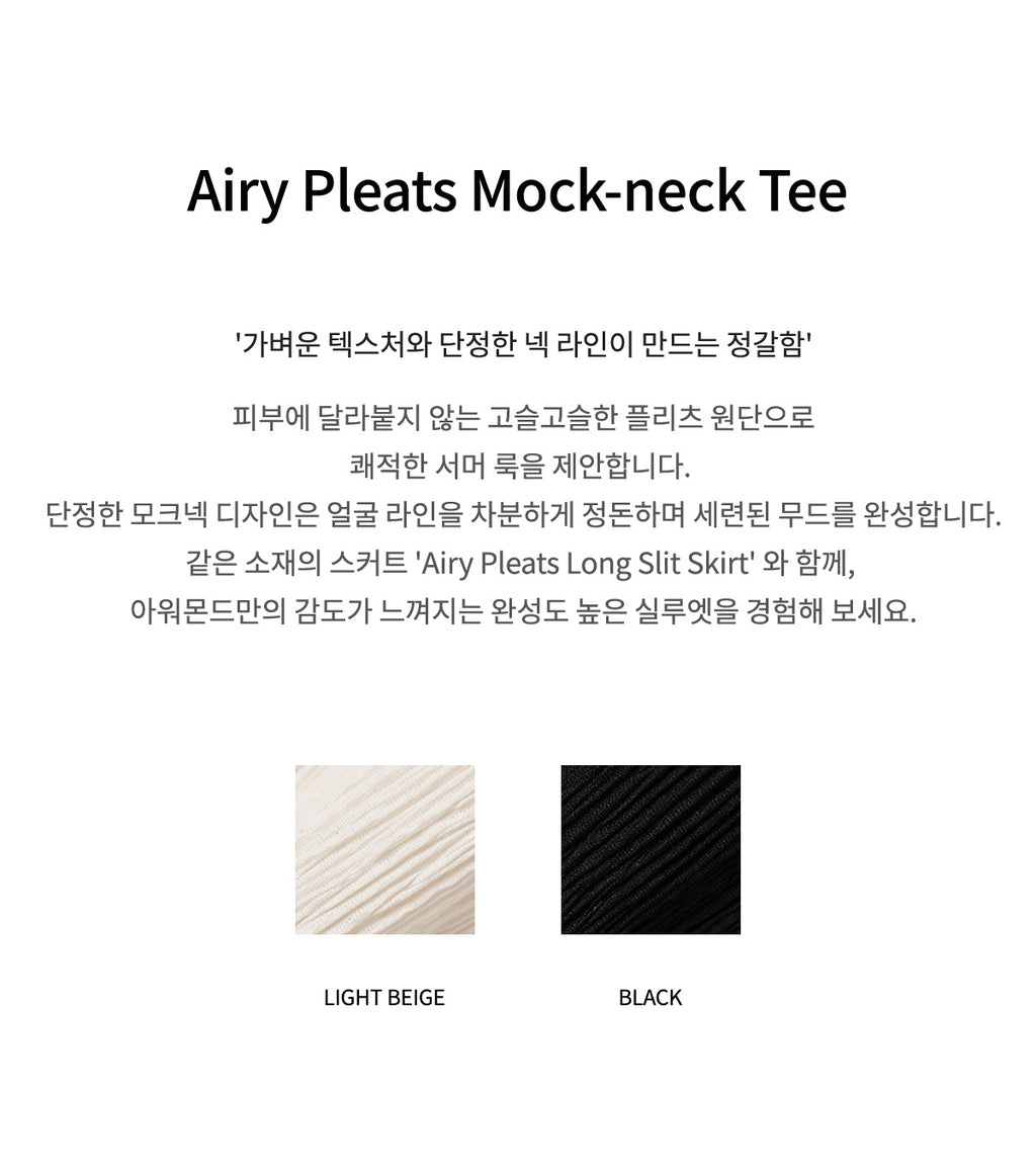HOURMOND Airy Pleats Mock-neck Tee