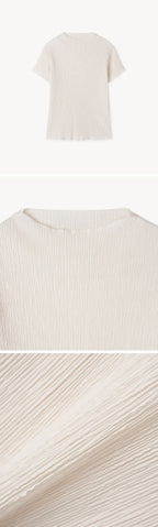 HOURMOND Airy Pleats Mock-neck Tee