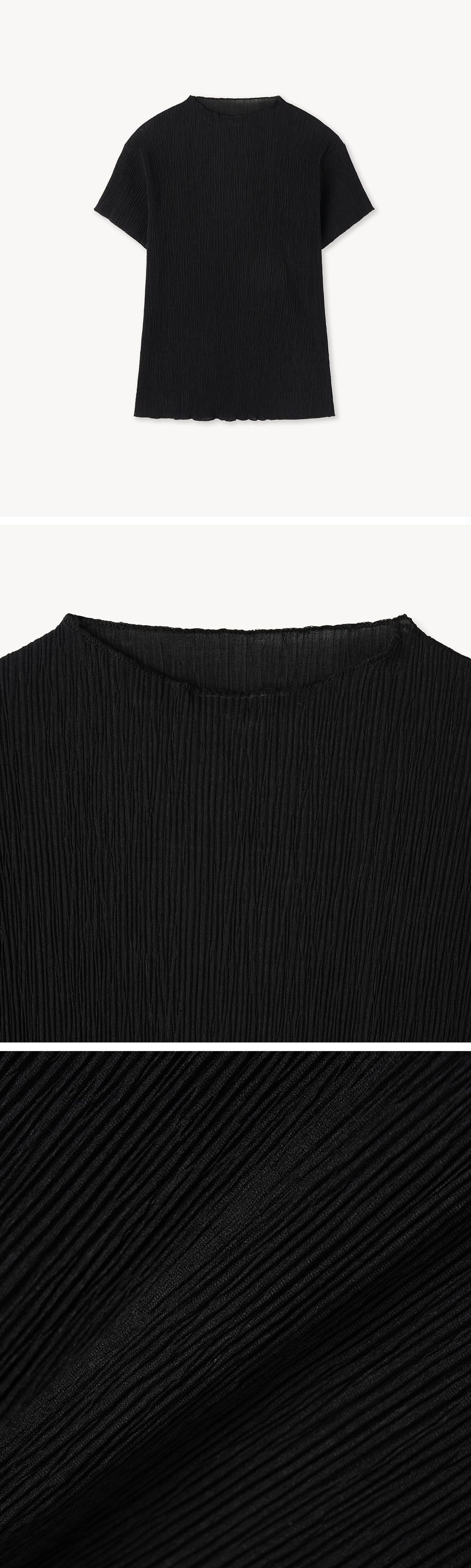 HOURMOND Airy Pleats Mock-neck Tee