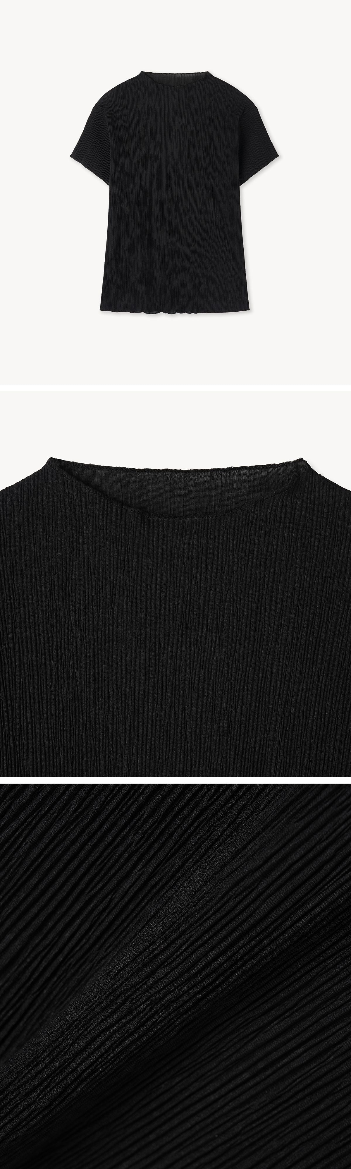 HOURMOND Airy Pleats Mock-neck Tee