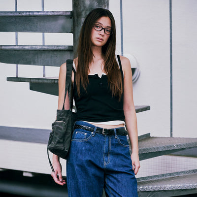 HENLEY NECK CAMISOLE_BLACK [LC262TS04BK]