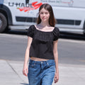 LOW CLASSIC COTTON BUTTON-UP SHIRRING BLOUSE_BLACK [LC262BL01BK]