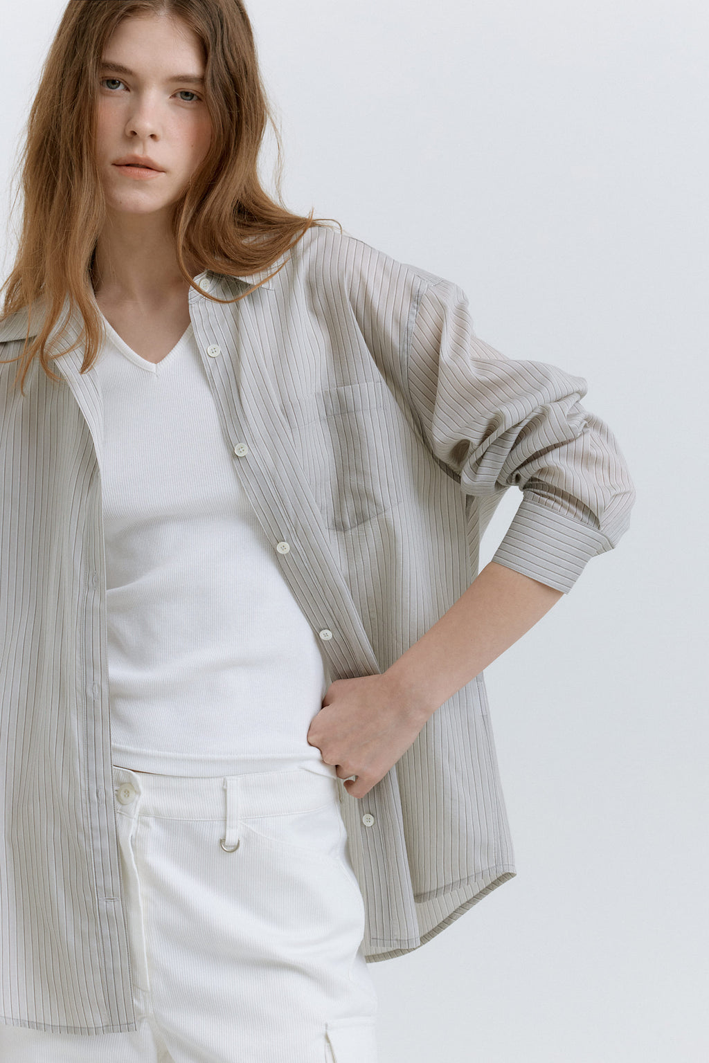 HACER Tencel Stripe Shirt (Grey Stripe)