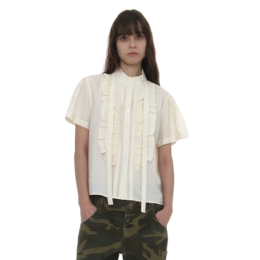 PARTIMENTO WOMEN SCARF RUFFLE PINTUCK BLOUSE_IVORY