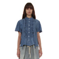PARTIMENTO WOMEN SCARF RUFFLE PINTUCK BLOUSE_DENIM