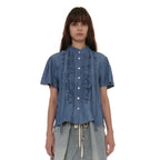 PARTIMENTO WOMEN SCARF RUFFLE PINTUCK BLOUSE_DENIM