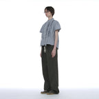 PARTIMENTO WOMEN SCARF RUFFLE PINTUCK BLOUSE_SKY CHECK