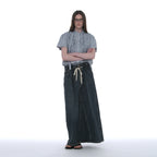PARTIMENTO WOMEN SCARF RUFFLE PINTUCK BLOUSE_SKY CHECK