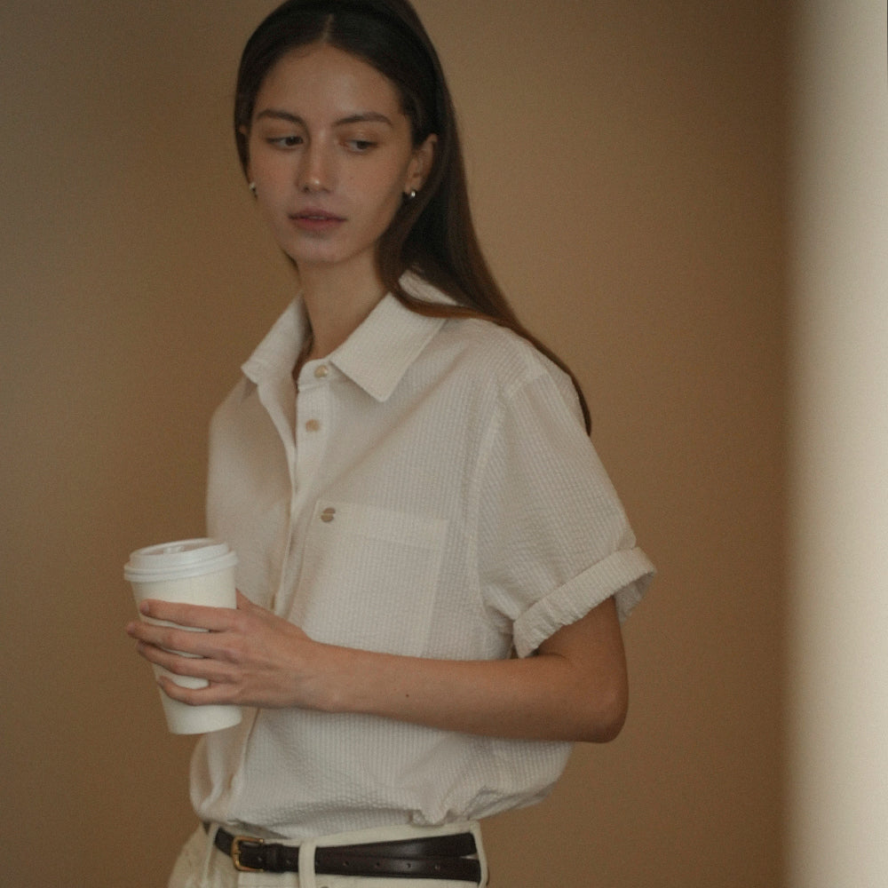 KNOWN BETTER Roll up stripe half sleeve shirt_Ivory