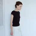 TEXT ROOM Boat Neck Half T-shirts_Black