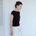 TEXT ROOM Boat Neck Half T-shirts_Black