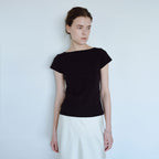 TEXT ROOM Boat Neck Half T-shirts_Black