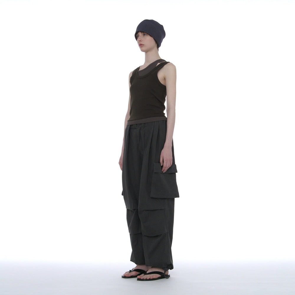 PARTIMENTO WOMEN OVERLAY SLEEVELESS_KHAKI BROWN