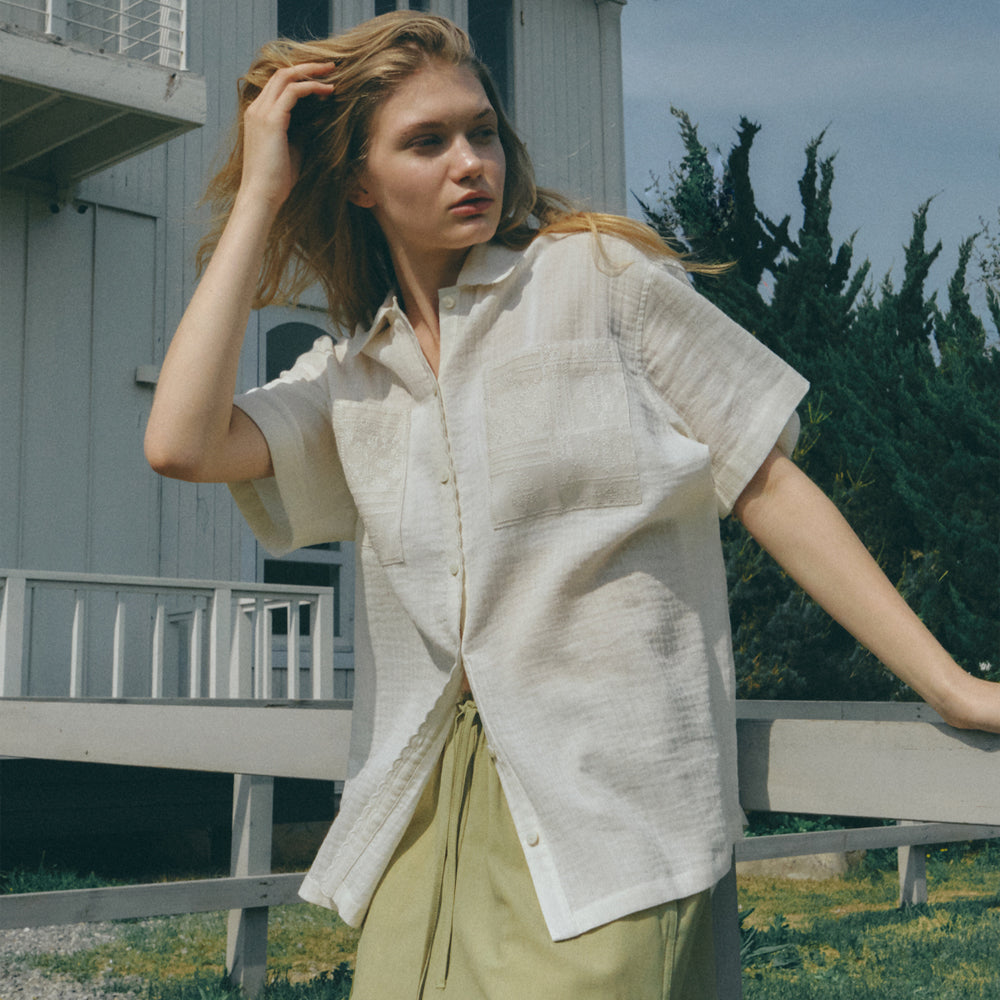 LUMETO Embroidered cotton shirt_Ivory