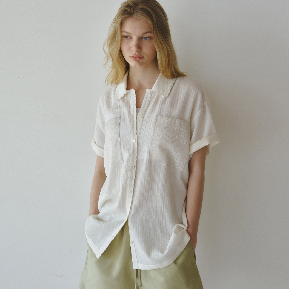 LUMETO Embroidered cotton shirt_Ivory