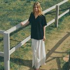 LUMETO Lace half sleeve shirt_Black