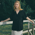 LUMETO Lace half sleeve shirt_Black