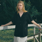 LUMETO Lace half sleeve shirt_Black