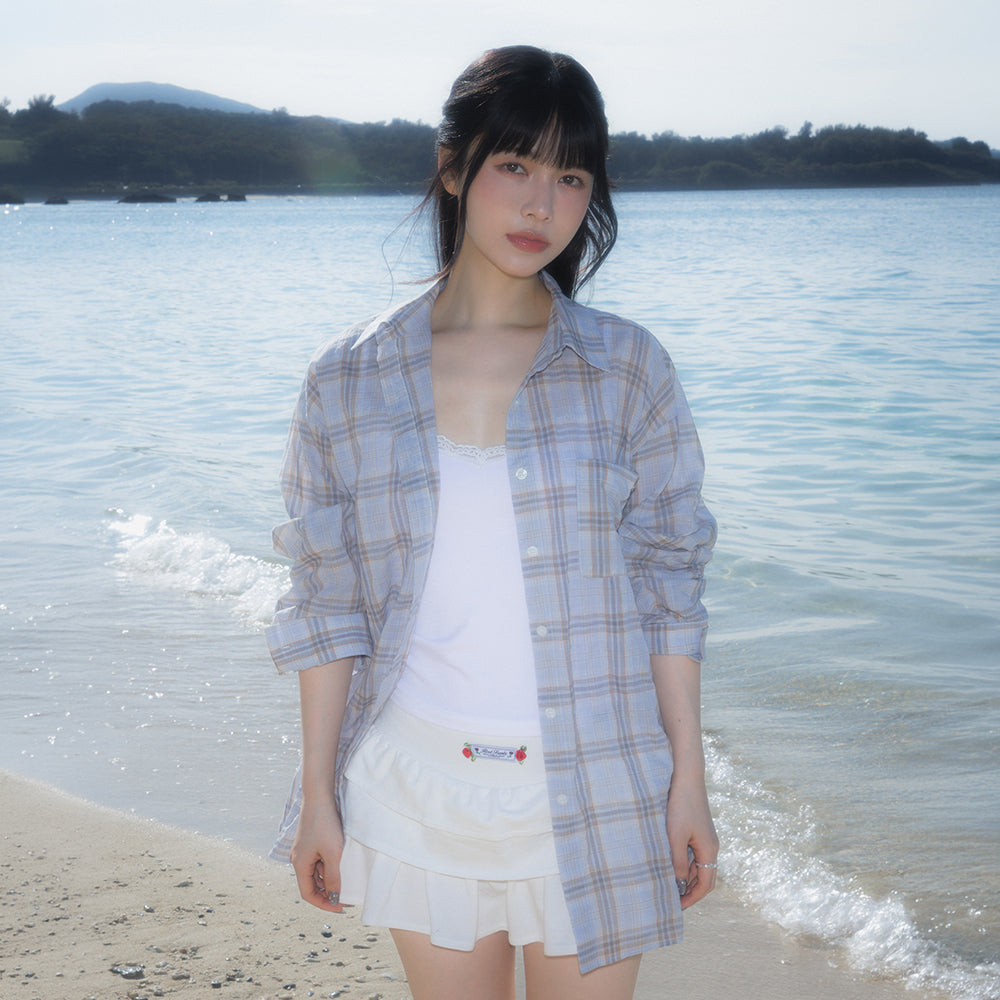 RoséFrantz See-through Check Overfit Shirt [Sky Blue]