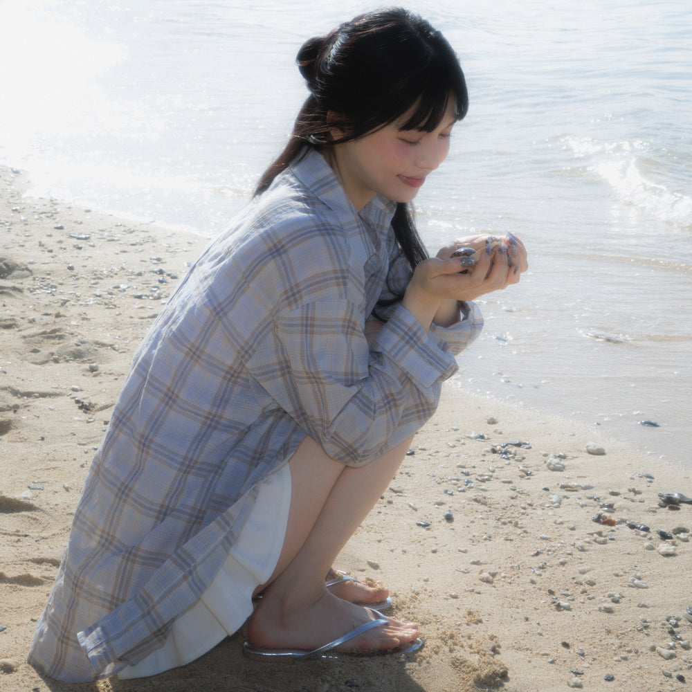RoséFrantz See-through Check Overfit Shirt [Sky Blue]