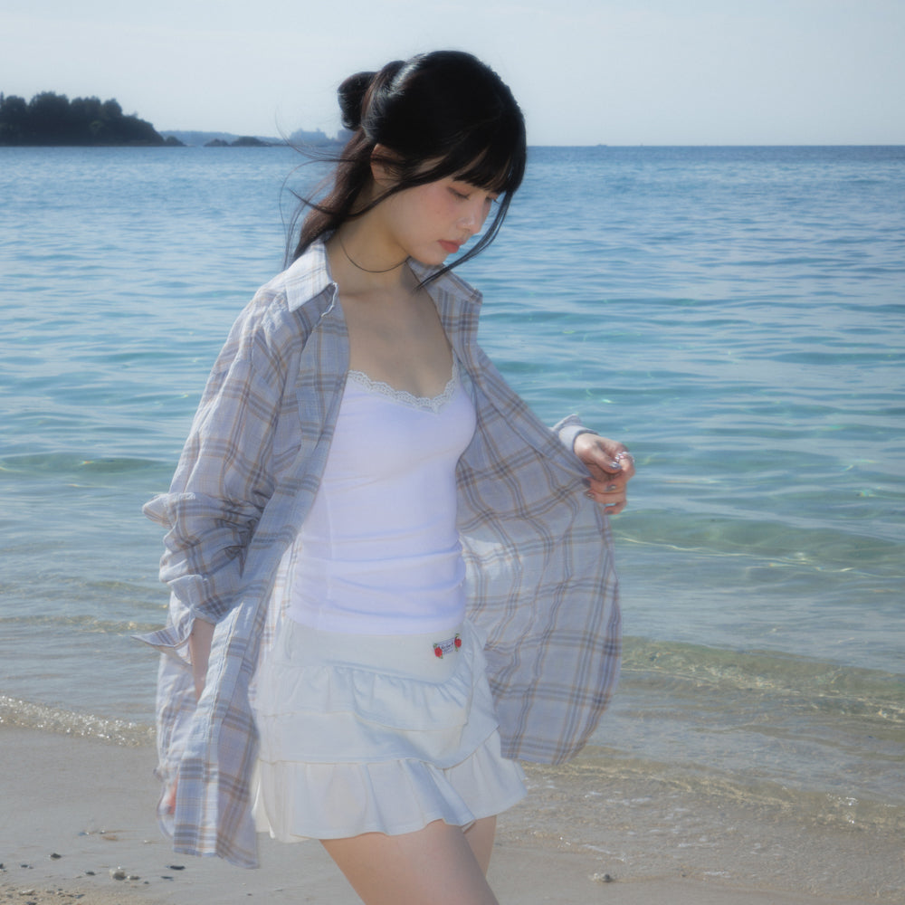 RoséFrantz See-through Check Overfit Shirt [Sky Blue]
