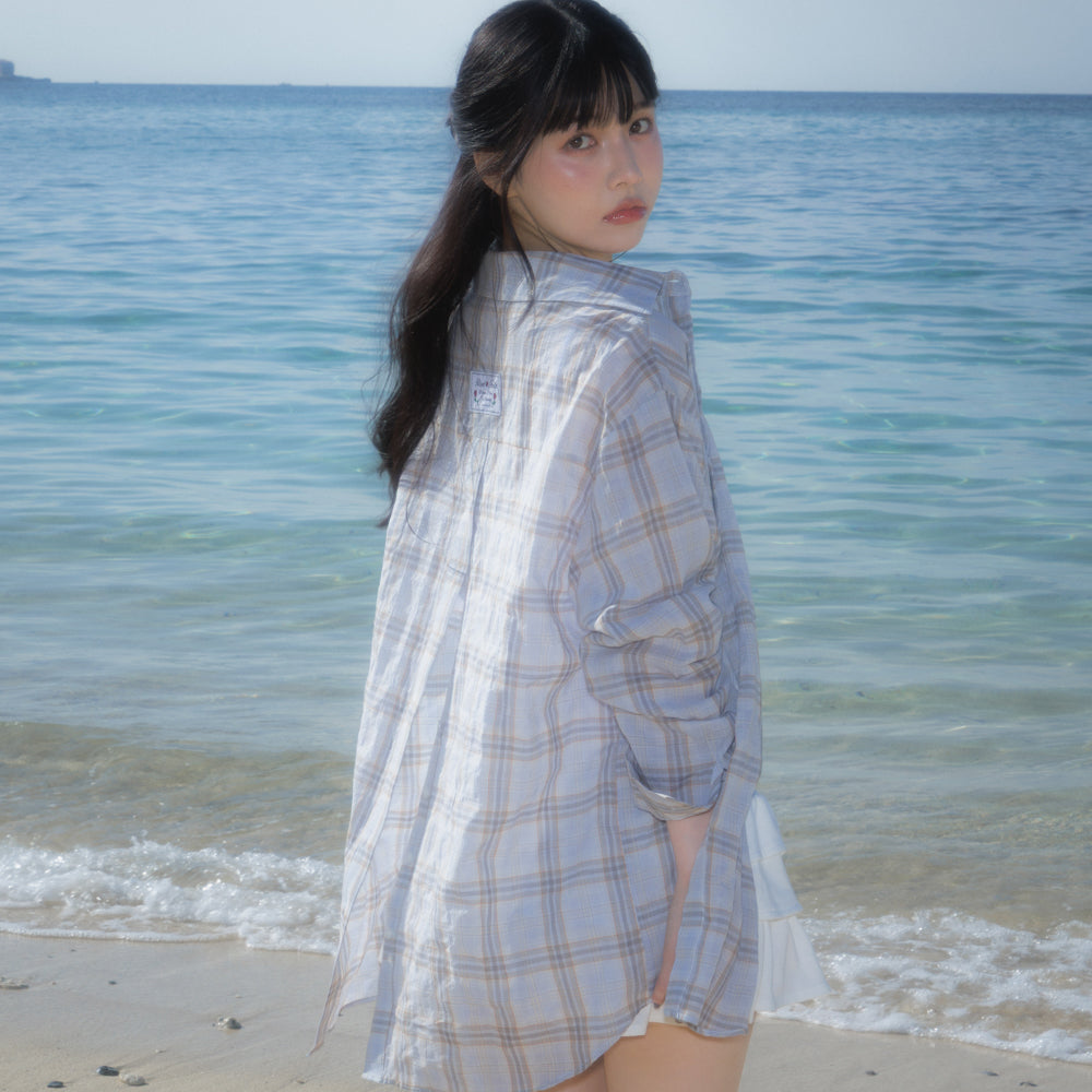 RoséFrantz See-through Check Overfit Shirt [Sky Blue]