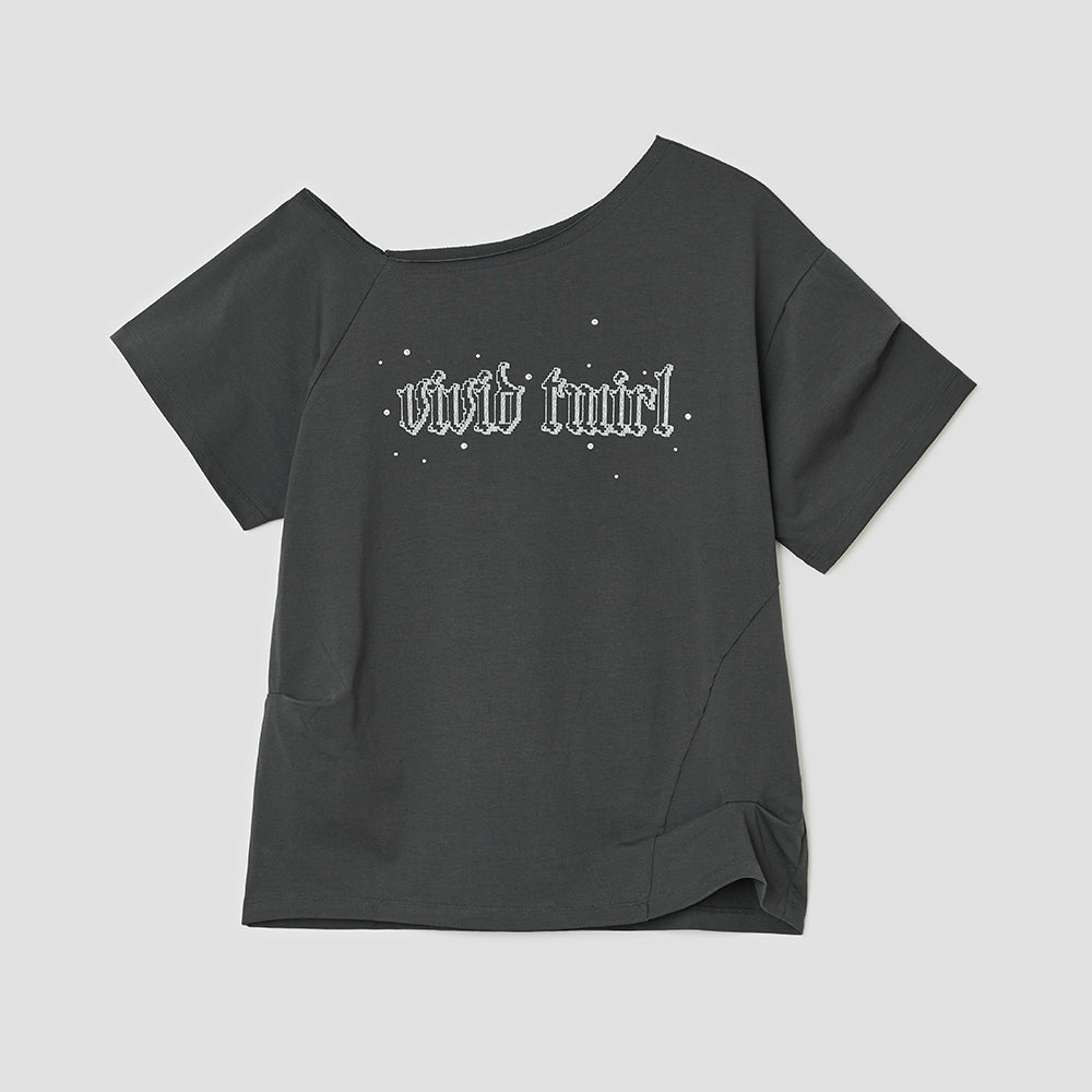 typeservice Hotfix Stitch Off Shoulder Top [Charcoal]