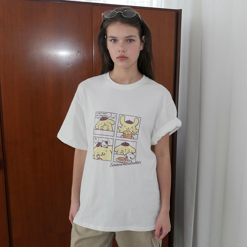 SOMEWHEREBUTTER [Charles Entertainment PICK] [6th] Cartoon Pompompurin Over-Fit Top - Ivory